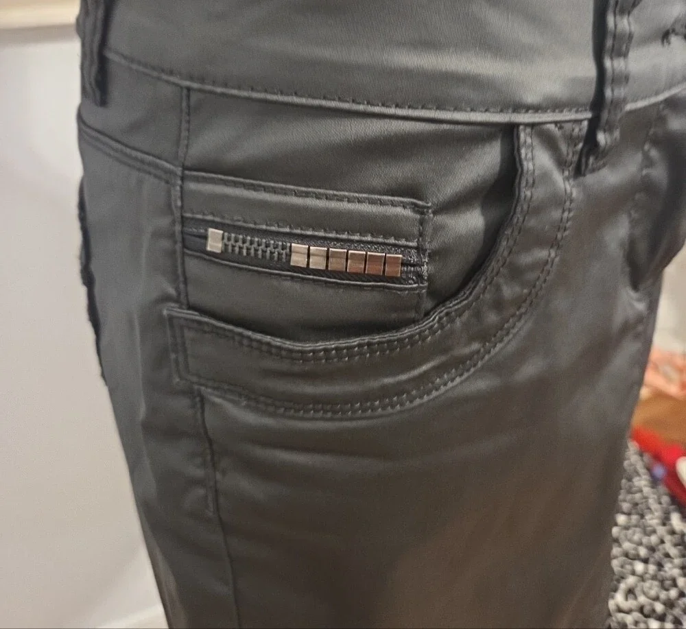 Black Waxed Fabric Pencil Skirt - Women